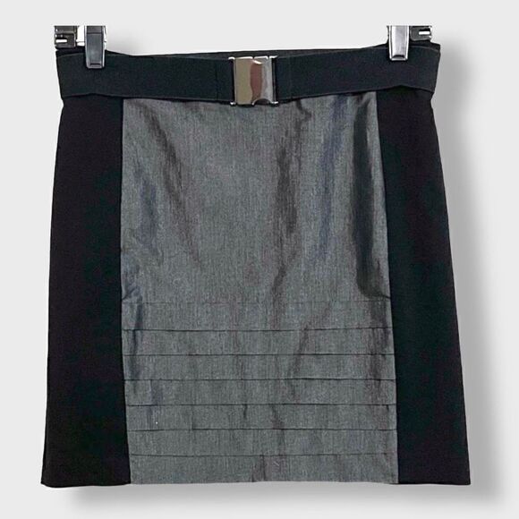 Bebe Black & Silver Stretchy Mini Skirt With Removable Elastic Belt Sz 8 - Picture 1 of 12